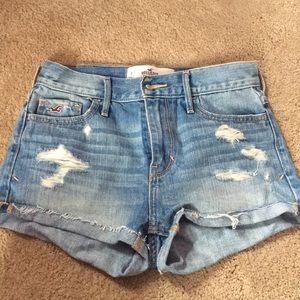 High waisted distressed denim shorts